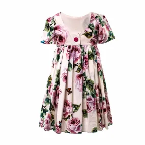 Abito Rosa Con Fiori Bambina