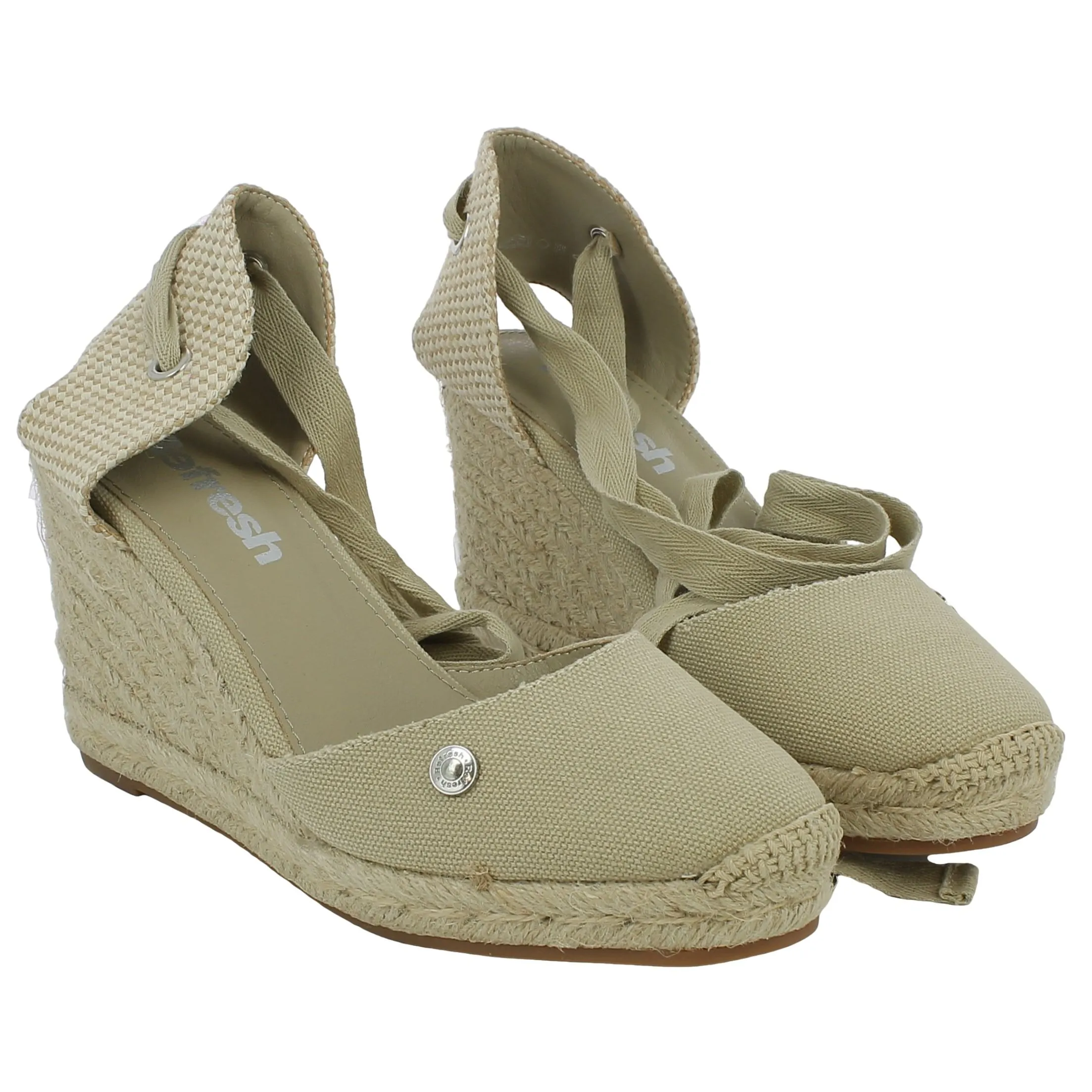 Refresh  Espadrillas beige con lacci e zeppa in corda 