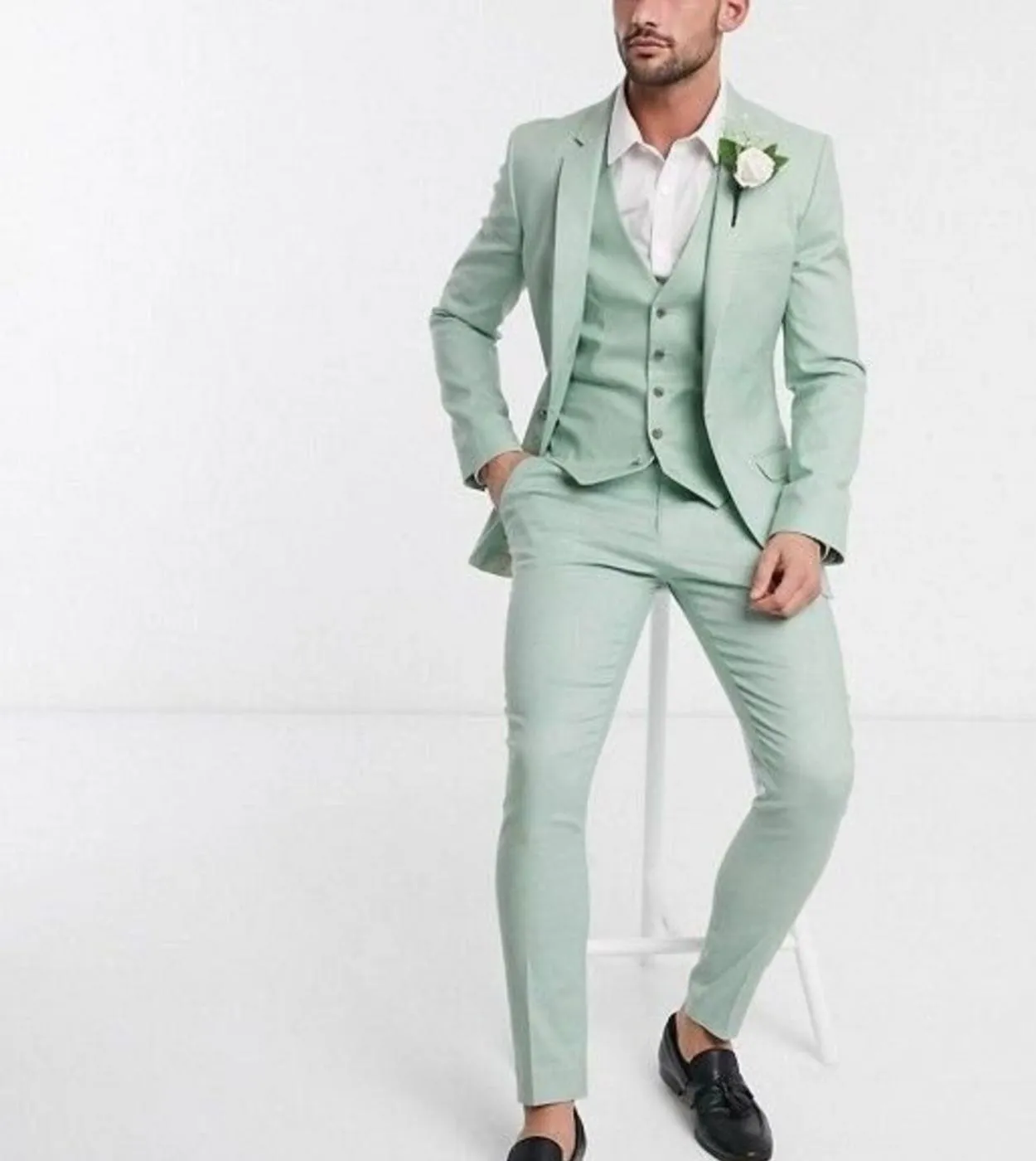Verde menta Abiti Per Gli Uomini di Nozze di Promenade Del Partito Smoking Personalizzato Bello Tacca Risvolto 3 pezzi Giaccapan
